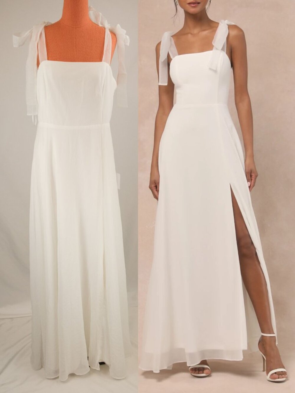Lulu's Radiant Romance Self-Tie Bow Strap A-line Maxi Wedding Dress, White, XL